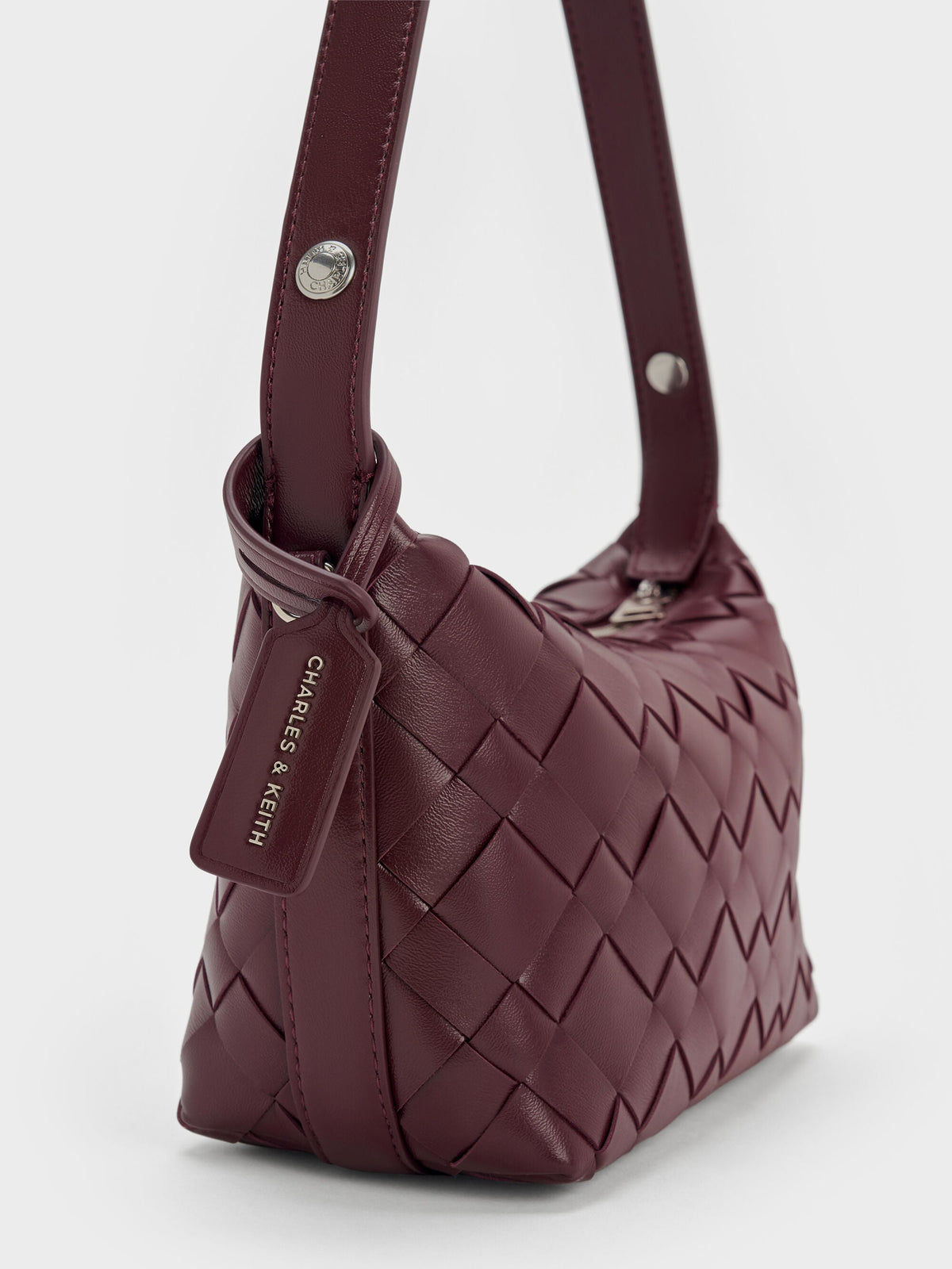 CHARLES & KEITH New / Ivette Woven Shoulder Bag - Wineberry Red