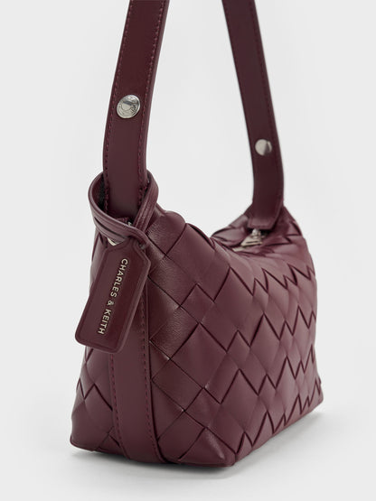 CHARLES & KEITH New / Ivette Woven Shoulder Bag - Wineberry Red