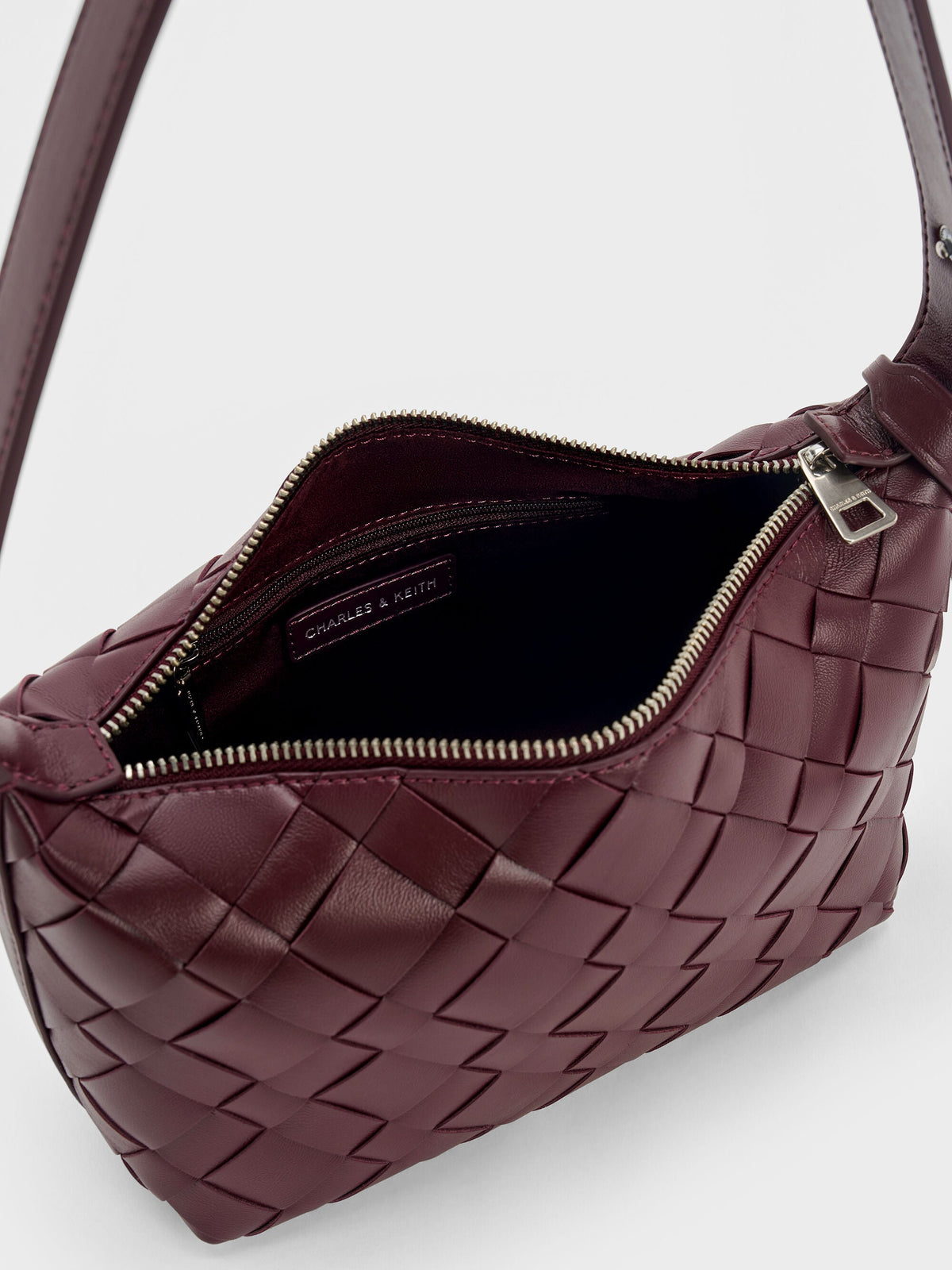 CHARLES & KEITH New / Ivette Woven Shoulder Bag - Wineberry Red