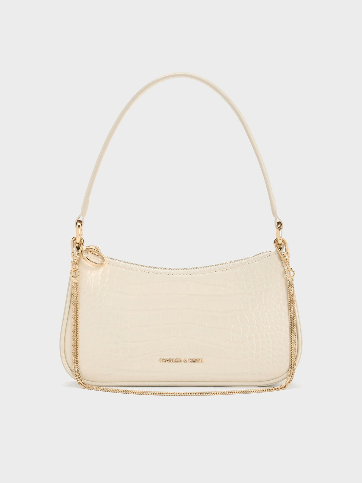 CHARLES & KEITH Everyday / Elspeth Croc-Effect Chain-Link Shoulder Bag - Cream Croco