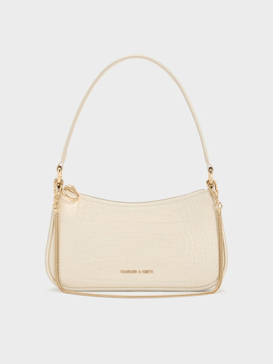 CHARLES & KEITH Everyday / Elspeth Croc-Effect Chain-Link Shoulder Bag - Cream Croco