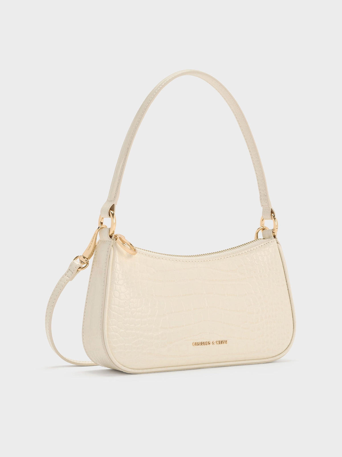 CHARLES & KEITH Everyday / Elspeth Croc-Effect Chain-Link Shoulder Bag - Cream Croco