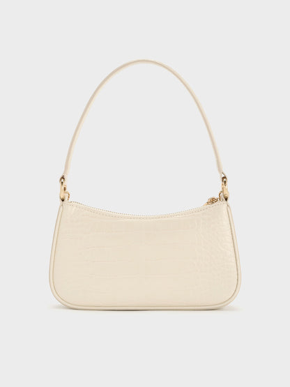 CHARLES & KEITH Everyday / Elspeth Croc-Effect Chain-Link Shoulder Bag - Cream Croco