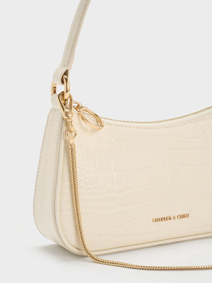 CHARLES & KEITH Everyday / Elspeth Croc-Effect Chain-Link Shoulder Bag - Cream Croco