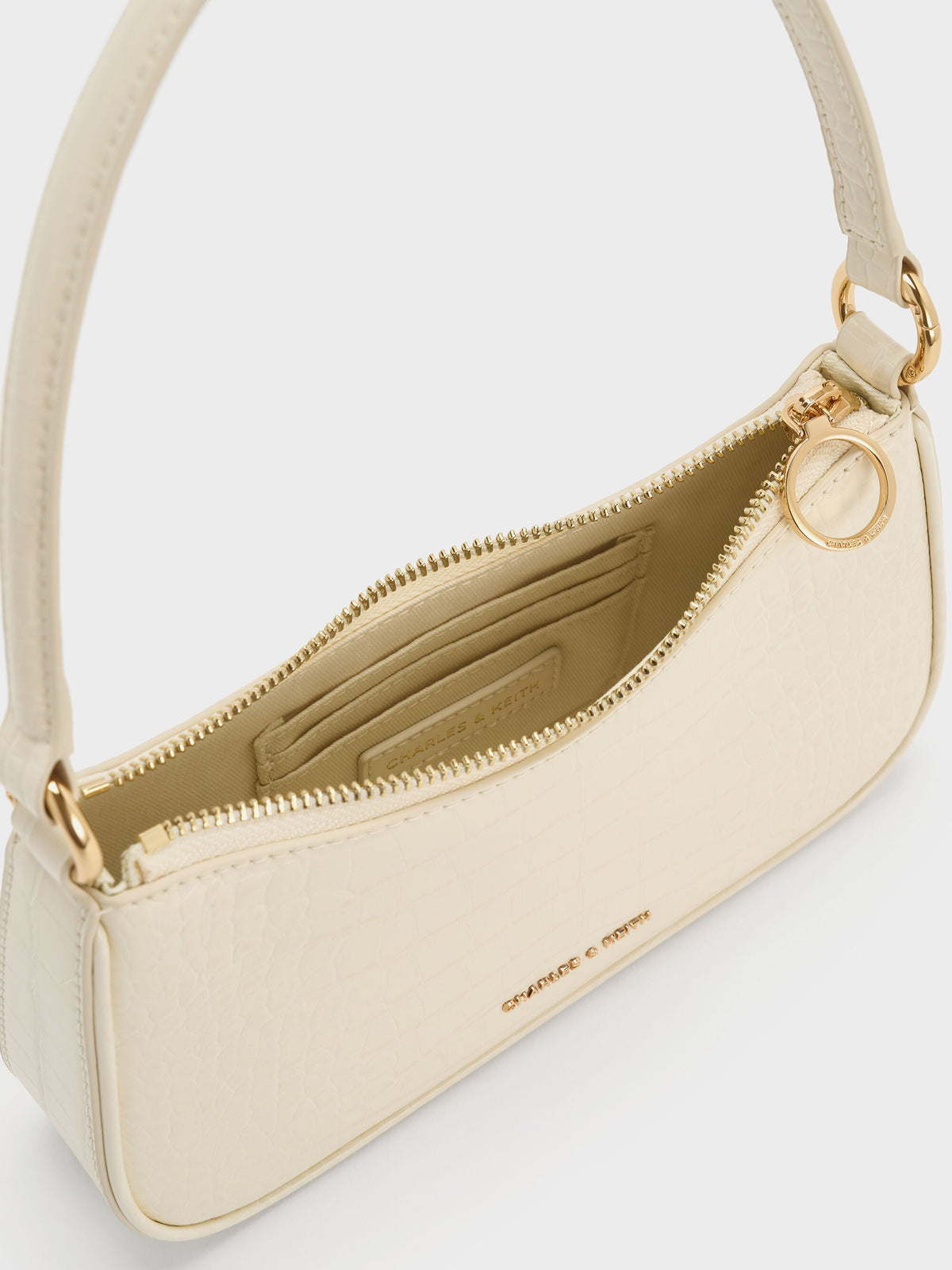 CHARLES & KEITH Everyday / Elspeth Croc-Effect Chain-Link Shoulder Bag - Cream Croco
