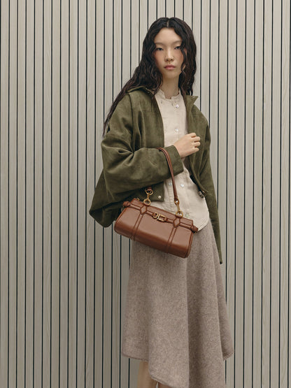 CHARLES & KEITH Classic / Gwynne Metallic-Accent Elongated Shoulder Bag - Chocolate