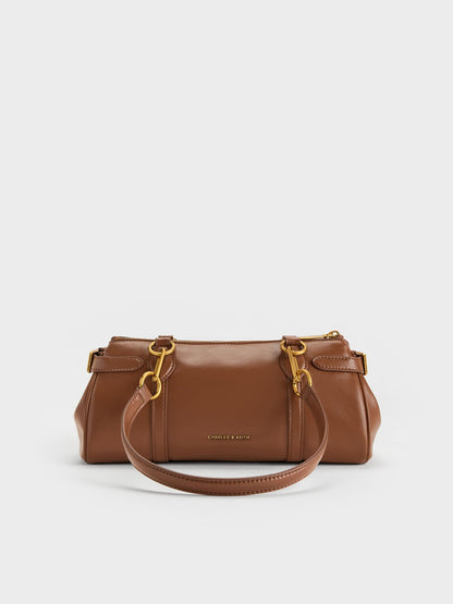 CHARLES & KEITH Classic / Gwynne Metallic-Accent Elongated Shoulder Bag - Chocolate