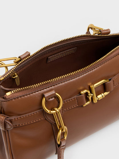 CHARLES & KEITH Classic / Gwynne Metallic-Accent Elongated Shoulder Bag - Chocolate
