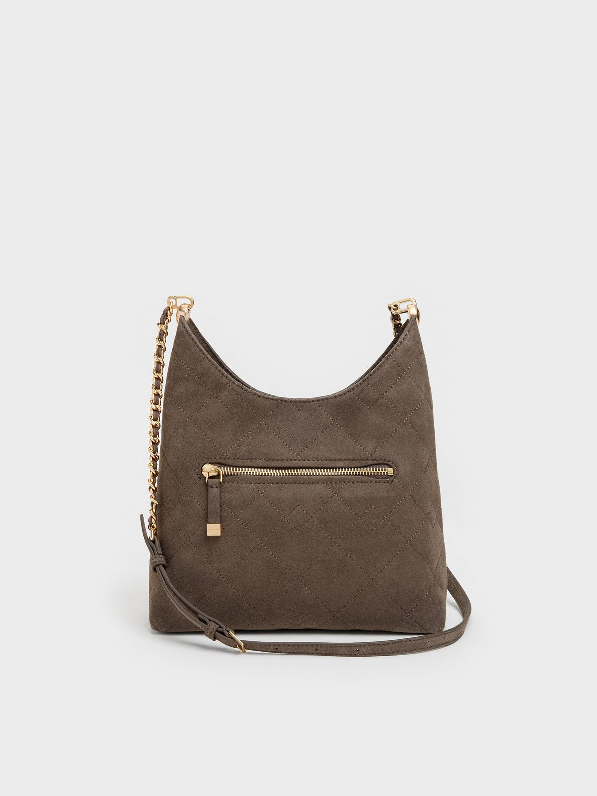 CHARLES & KEITH Exclusive / Duo Quilted Front-Pocket Chain Hobo Bag - Stone Grey