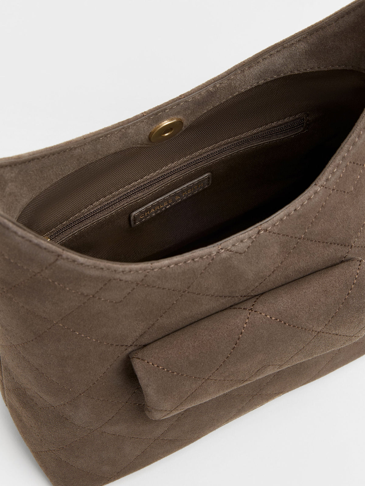 CHARLES & KEITH Exclusive / Duo Quilted Front-Pocket Chain Hobo Bag - Stone Grey