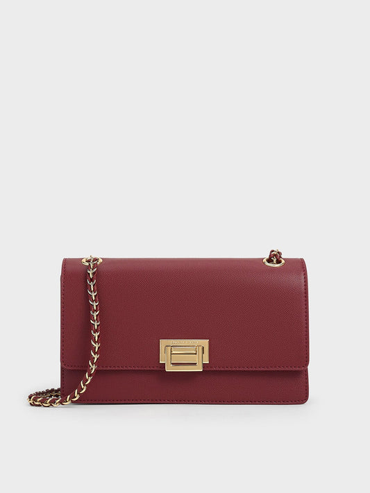 CHARLES & KEITH Featured / Everline Braided-Strap Shoulder Bag - Burgundy