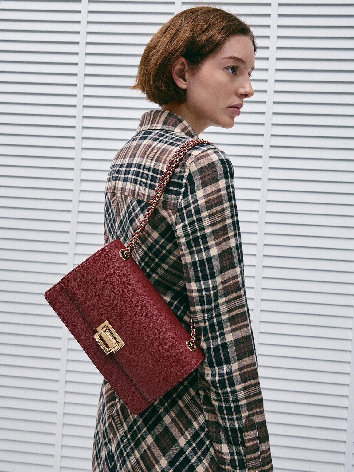 CHARLES & KEITH Featured / Everline Braided-Strap Shoulder Bag - Burgundy