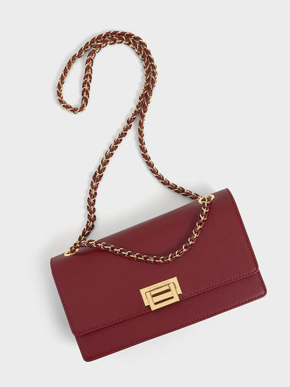 CHARLES & KEITH Featured / Everline Braided-Strap Shoulder Bag - Burgundy
