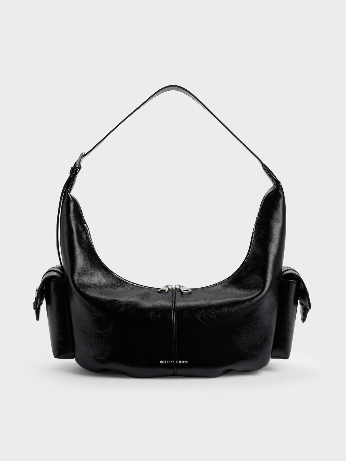 CHARLES & KEITH Best Seller / Large Bessie Side-Pocket Hobo Bag - Noir
