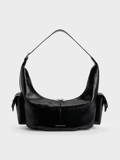 CHARLES & KEITH Best Seller / Large Bessie Side-Pocket Hobo Bag - Noir