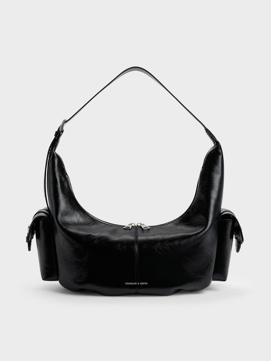 CHARLES & KEITH Best Seller / Large Bessie Side-Pocket Hobo Bag - Noir
