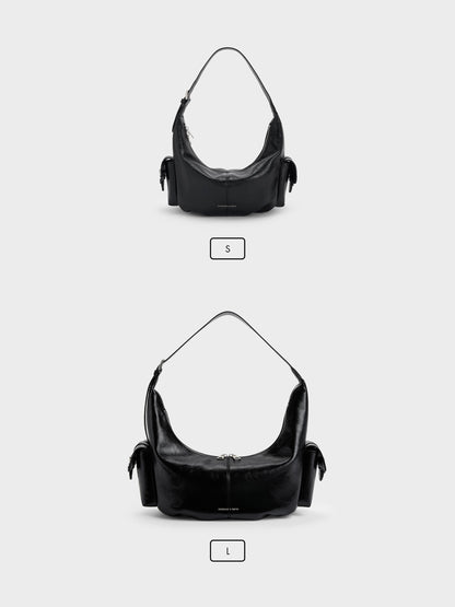 CHARLES & KEITH Best Seller / Large Bessie Side-Pocket Hobo Bag - Noir