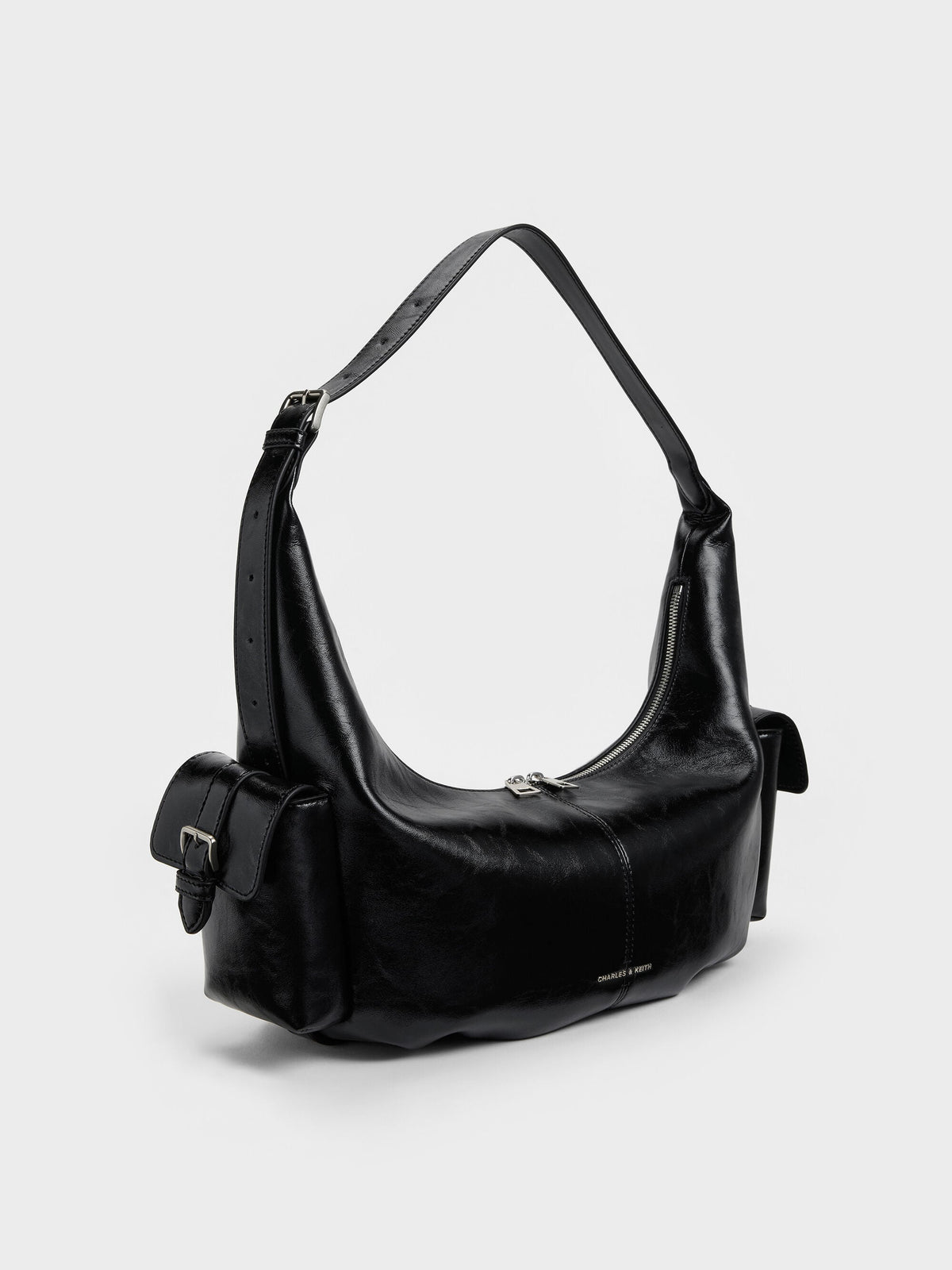CHARLES & KEITH Best Seller / Large Bessie Side-Pocket Hobo Bag - Noir