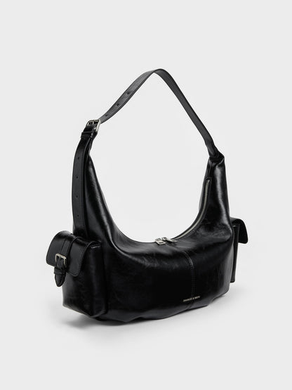 CHARLES & KEITH Best Seller / Large Bessie Side-Pocket Hobo Bag - Noir