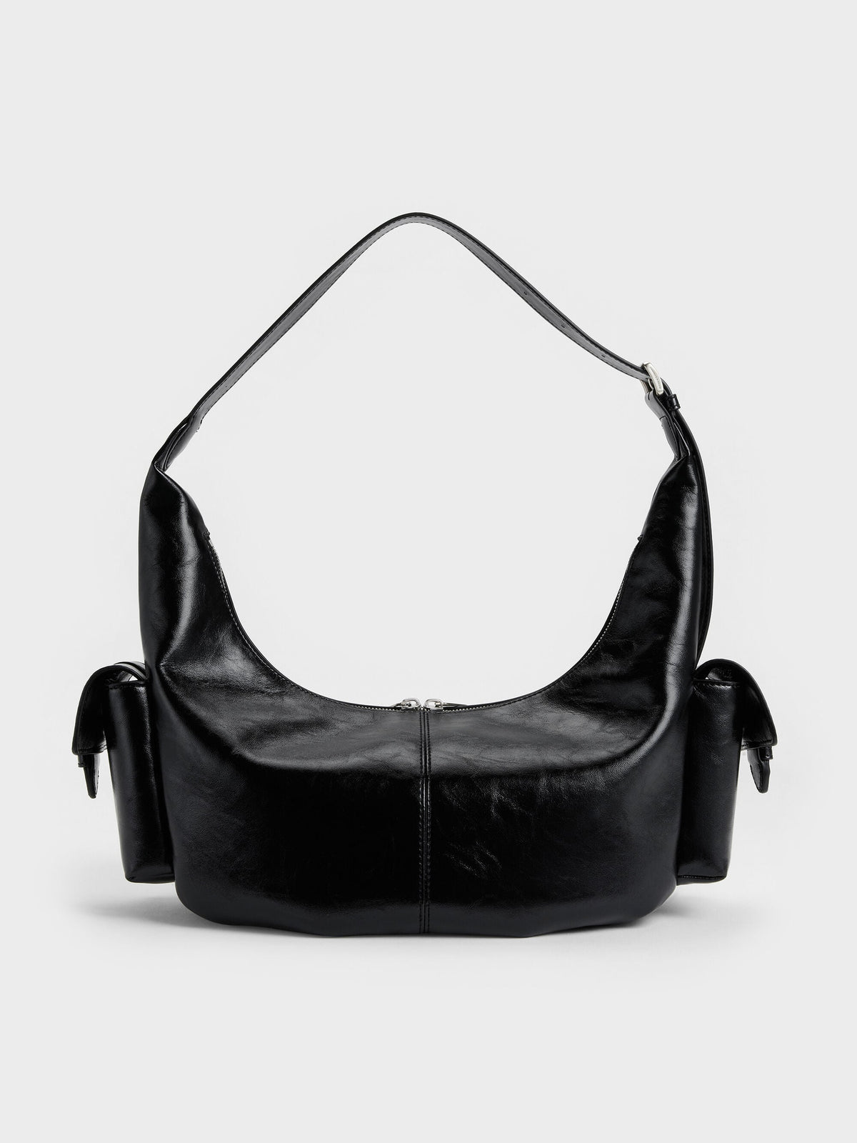 CHARLES & KEITH Best Seller / Large Bessie Side-Pocket Hobo Bag - Noir