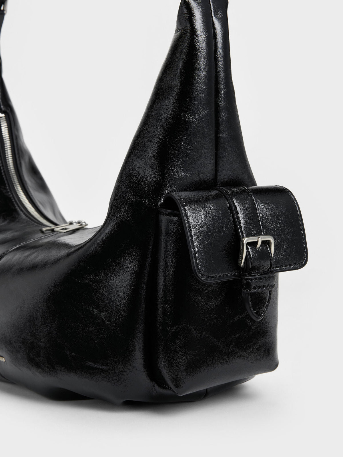CHARLES & KEITH Best Seller / Large Bessie Side-Pocket Hobo Bag - Noir