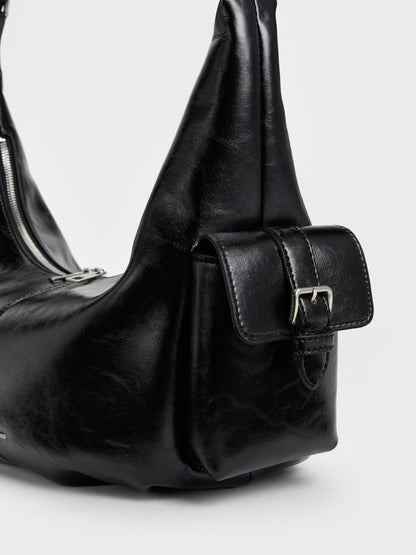 CHARLES & KEITH Best Seller / Large Bessie Side-Pocket Hobo Bag - Noir