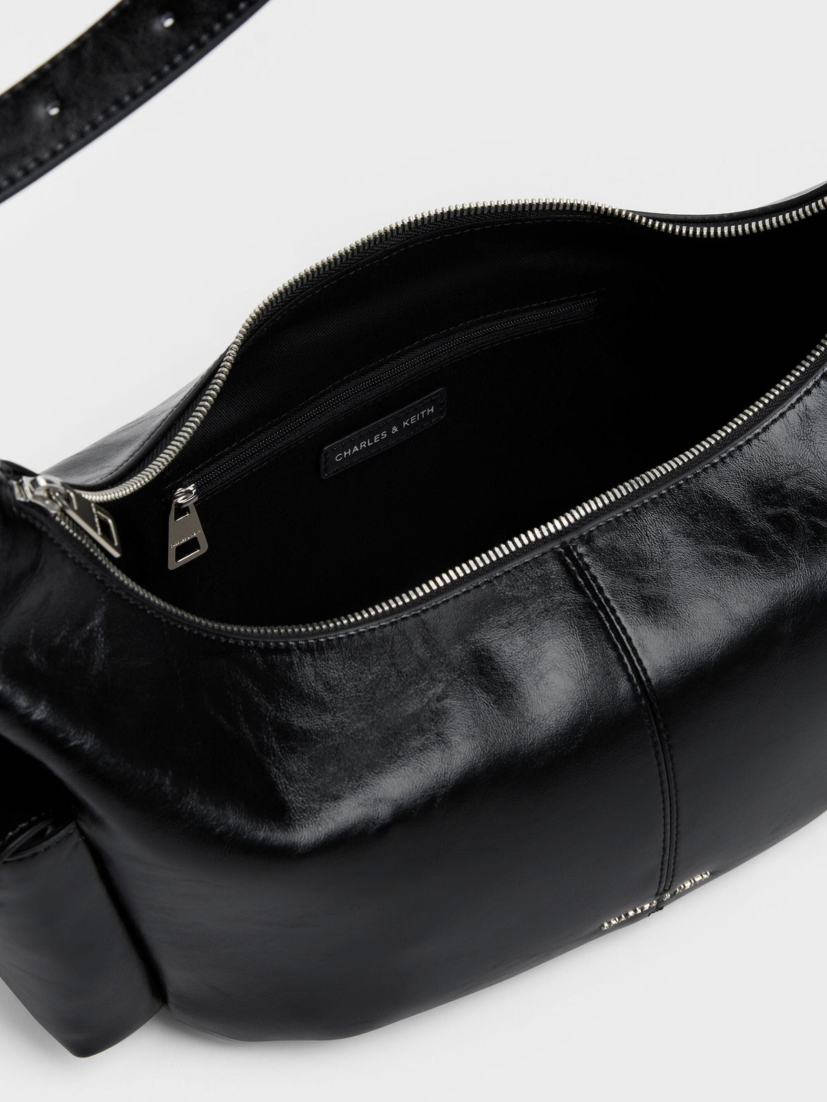 CHARLES & KEITH Best Seller / Large Bessie Side-Pocket Hobo Bag - Noir