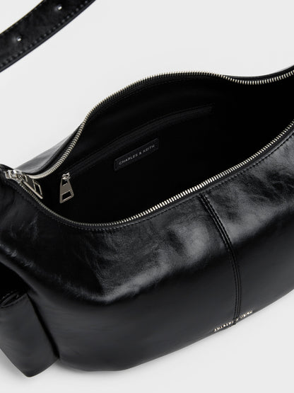 CHARLES & KEITH Best Seller / Large Bessie Side-Pocket Hobo Bag - Noir