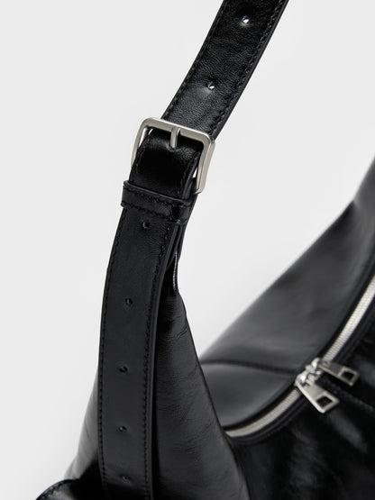 CHARLES & KEITH Best Seller / Large Bessie Side-Pocket Hobo Bag - Noir