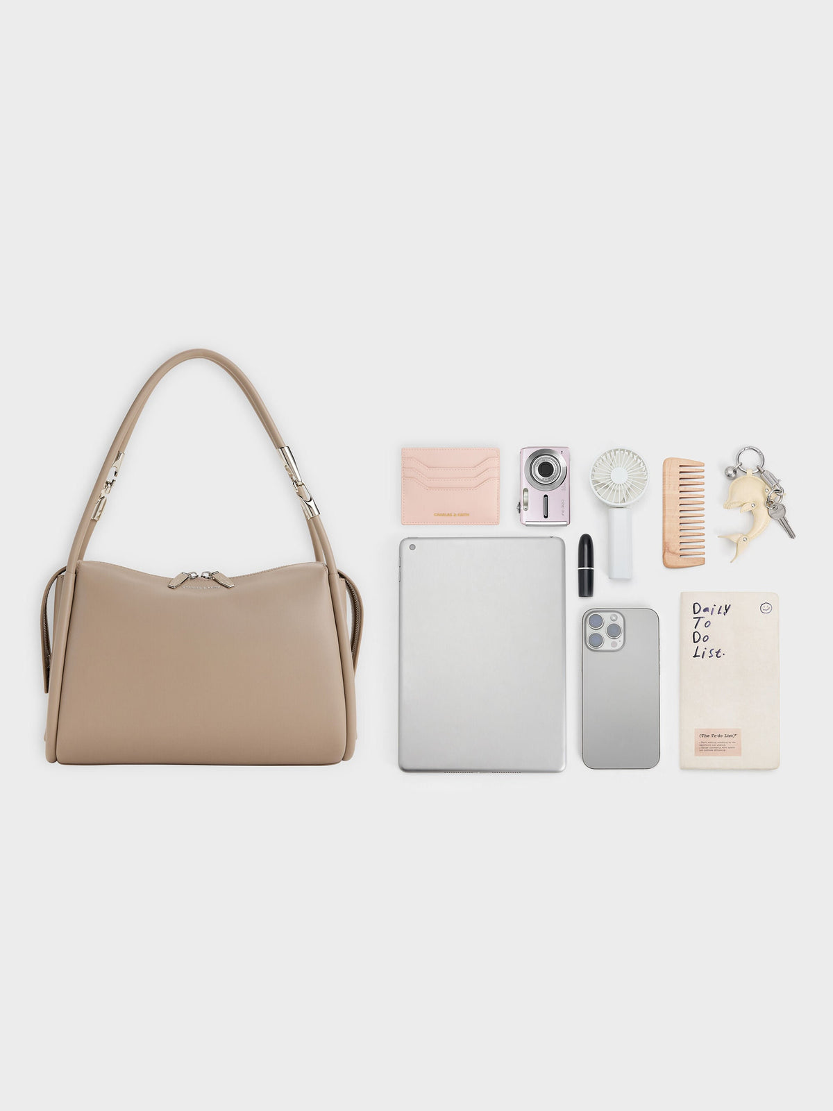 CHARLES & KEITH Latest / Lyla Tubular Slouchy Shoulder Bag - Taupe
