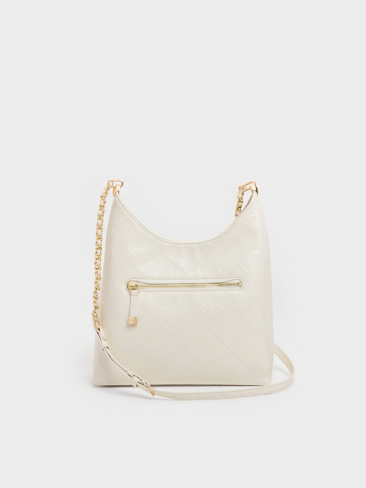 CHARLES & KEITH Smart Buy / Duo Quilted Front-Pocket Chain Hobo Bag - Cream