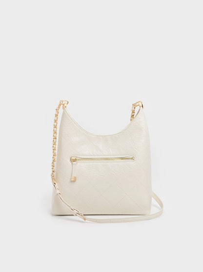 CHARLES & KEITH Smart Buy / Duo Quilted Front-Pocket Chain Hobo Bag - Cream