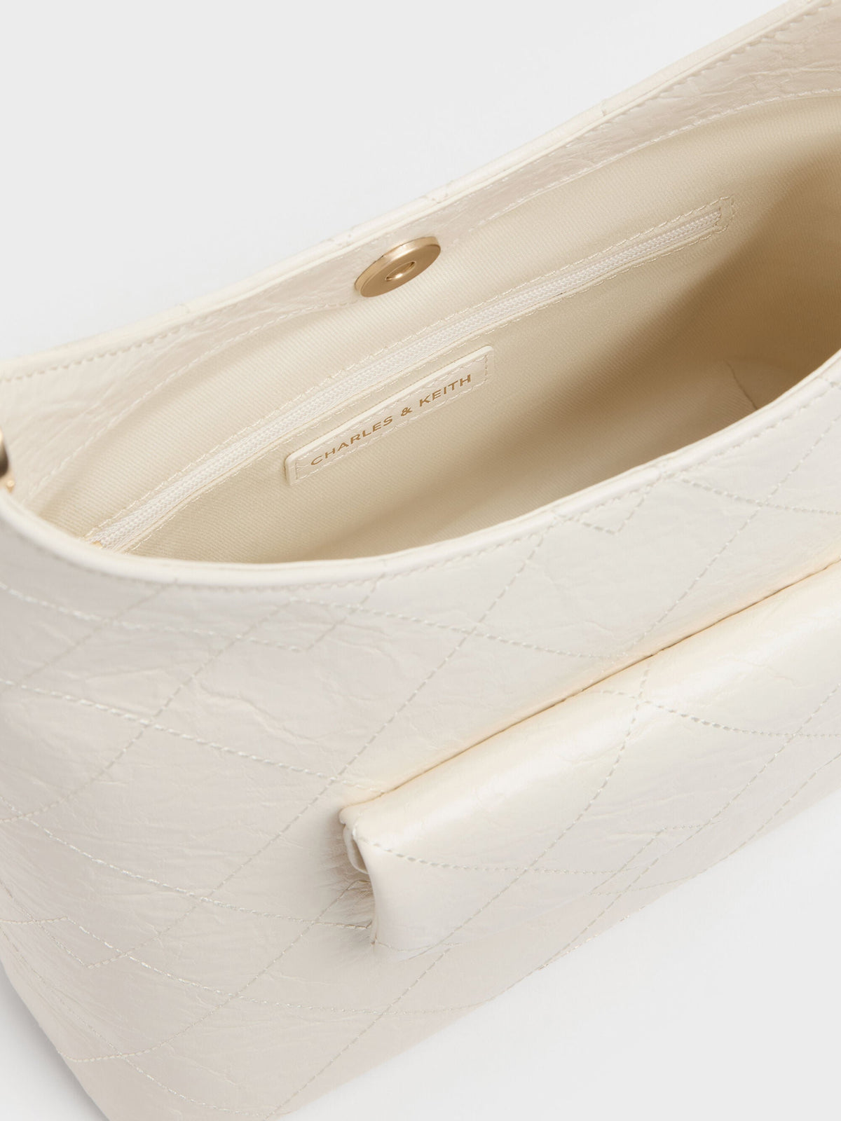 CHARLES & KEITH Smart Buy / Duo Quilted Front-Pocket Chain Hobo Bag - Cream