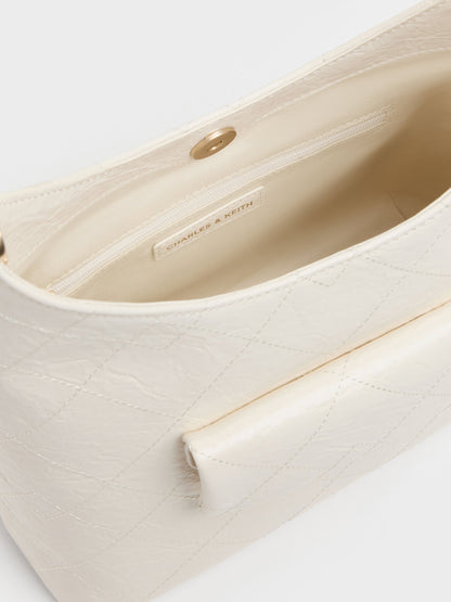 CHARLES & KEITH Smart Buy / Duo Quilted Front-Pocket Chain Hobo Bag - Cream