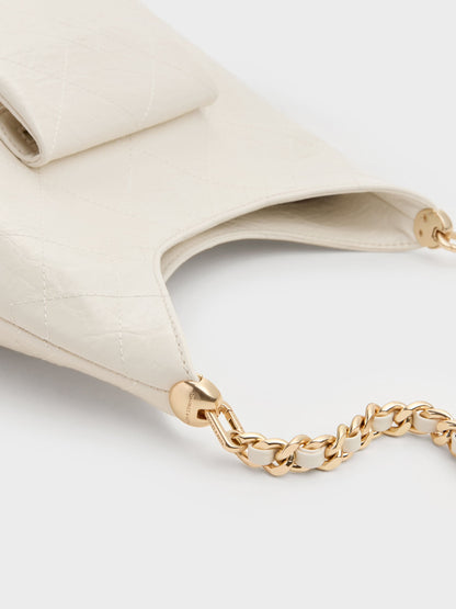 CHARLES & KEITH Smart Buy / Duo Quilted Front-Pocket Chain Hobo Bag - Cream