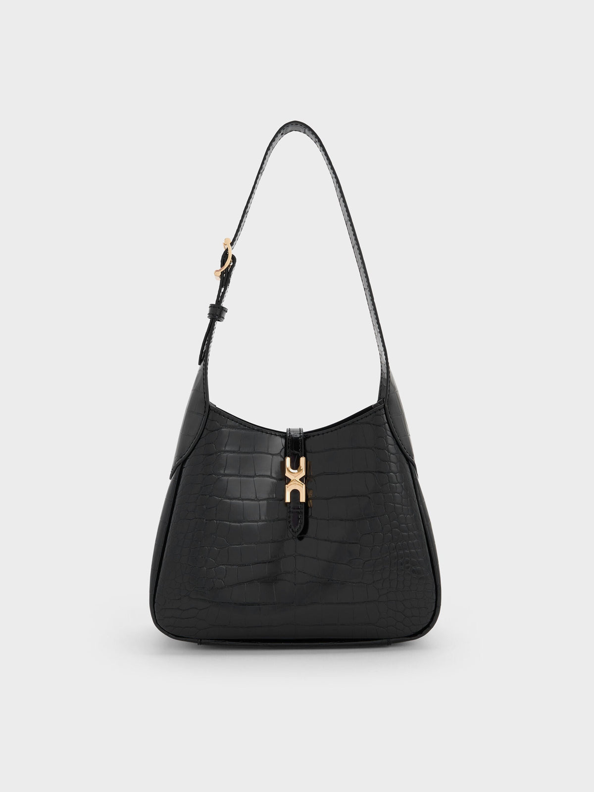 CHARLES & KEITH Deals / Mini Adalyn Croc-Effect Hobo Bag - Black Croco