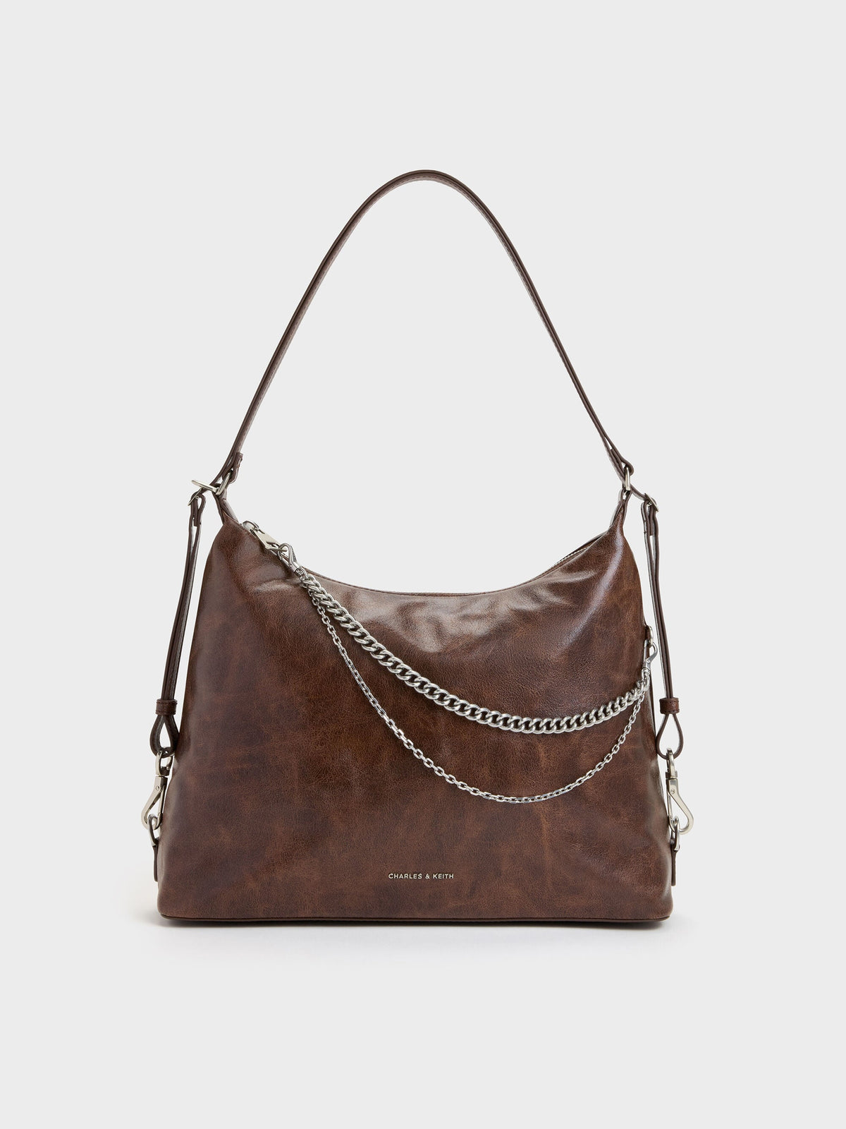 CHARLES & KEITH Sale / Atwood Chain Convertible Hobo Bag - Distressed Coffee