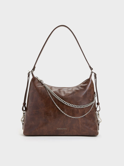 CHARLES & KEITH Sale / Atwood Chain Convertible Hobo Bag - Distressed Coffee
