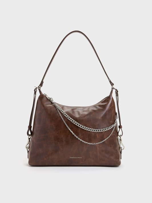 CHARLES & KEITH Sale / Atwood Chain Convertible Hobo Bag - Distressed Coffee