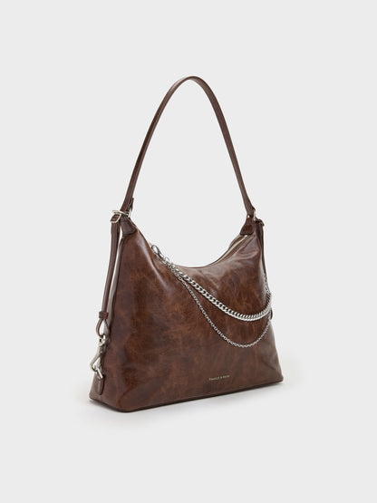 CHARLES & KEITH Sale / Atwood Chain Convertible Hobo Bag - Distressed Coffee