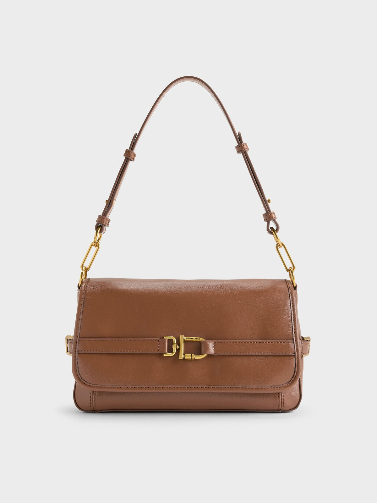 CHARLES & KEITH Everyday / Gwynne Metallic-Buckle Belted Shoulder Bag - Chocolate
