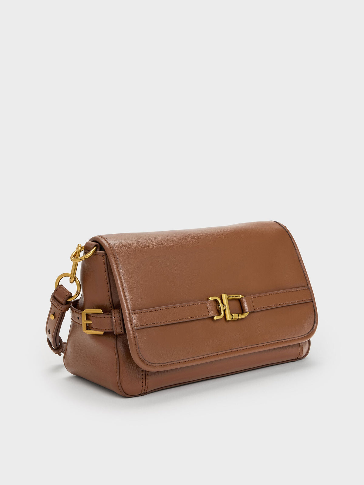 CHARLES & KEITH Everyday / Gwynne Metallic-Buckle Belted Shoulder Bag - Chocolate