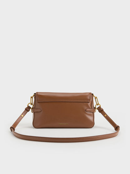 CHARLES & KEITH Everyday / Gwynne Metallic-Buckle Belted Shoulder Bag - Chocolate