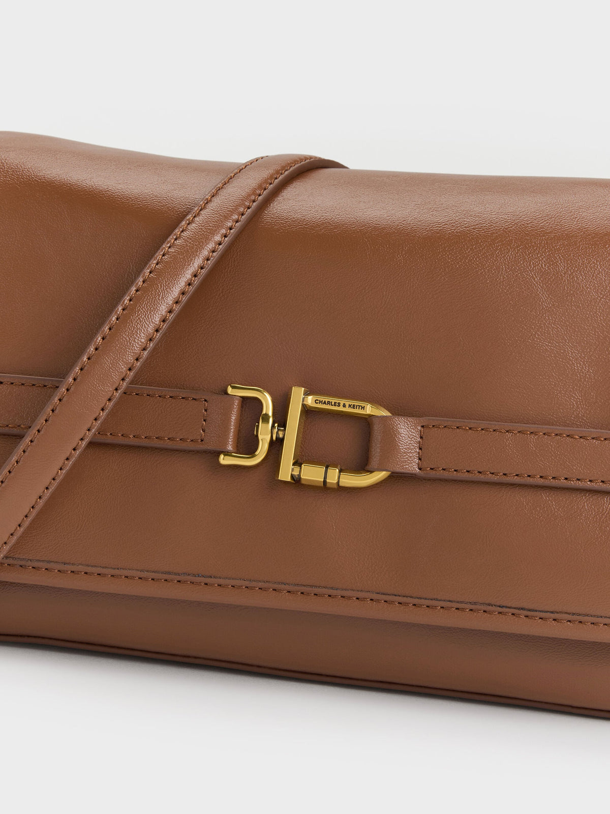 CHARLES & KEITH Everyday / Gwynne Metallic-Buckle Belted Shoulder Bag - Chocolate
