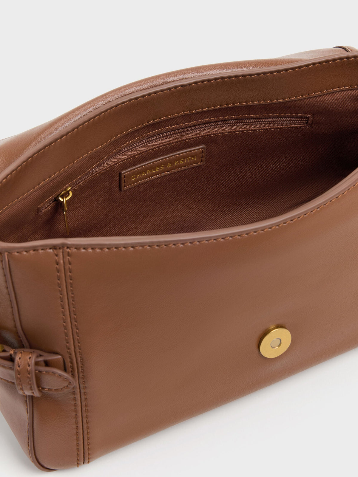CHARLES & KEITH Everyday / Gwynne Metallic-Buckle Belted Shoulder Bag - Chocolate