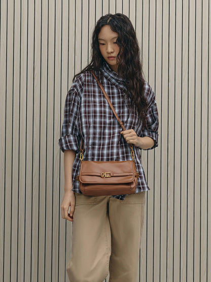 CHARLES & KEITH Everyday / Gwynne Metallic-Buckle Belted Shoulder Bag - Chocolate