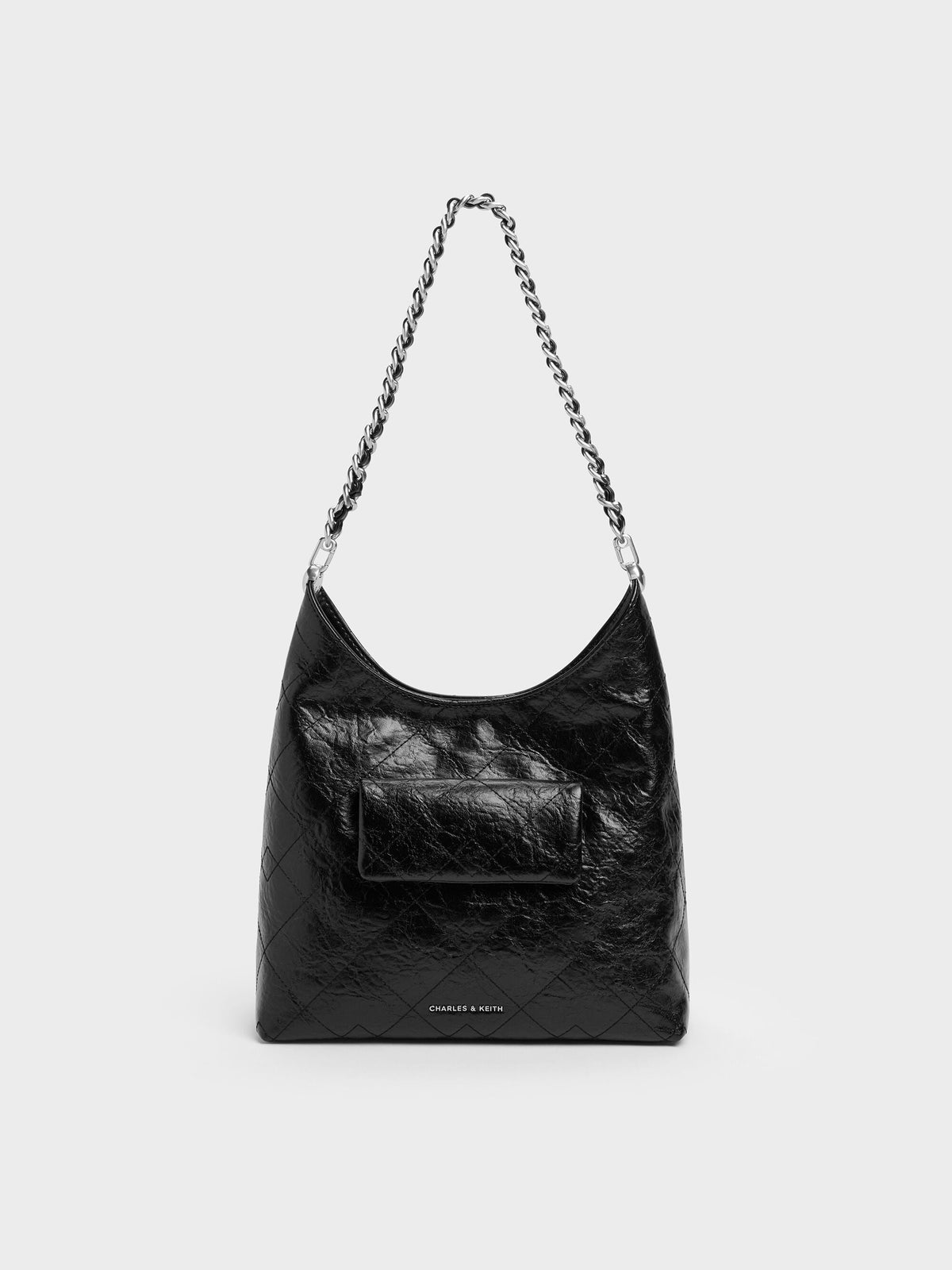 CHARLES & KEITH Special Offer / Duo Quilted Front-Pocket Chain Hobo Bag - Noir