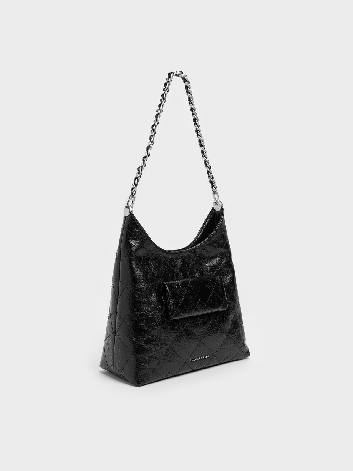 CHARLES & KEITH Special Offer / Duo Quilted Front-Pocket Chain Hobo Bag - Noir