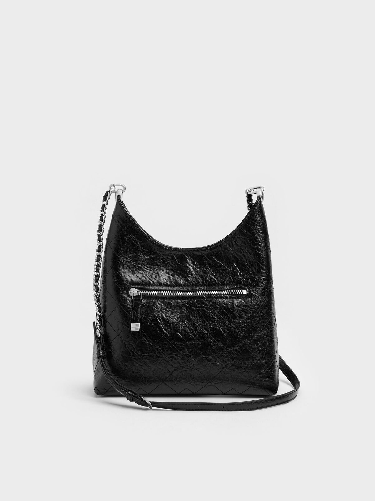 CHARLES & KEITH Special Offer / Duo Quilted Front-Pocket Chain Hobo Bag - Noir