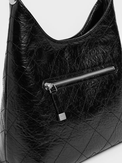 CHARLES & KEITH Special Offer / Duo Quilted Front-Pocket Chain Hobo Bag - Noir